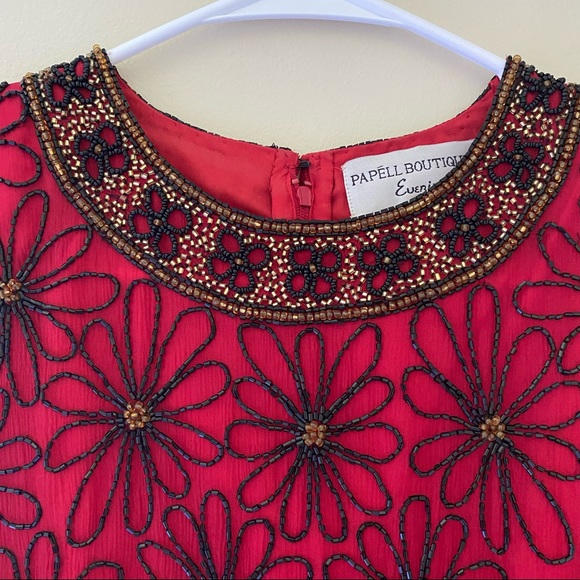 VINTAGE SILK PAPPEL BOUTIQUE BEADED SEQUIN TOP - Picture 5 of 10